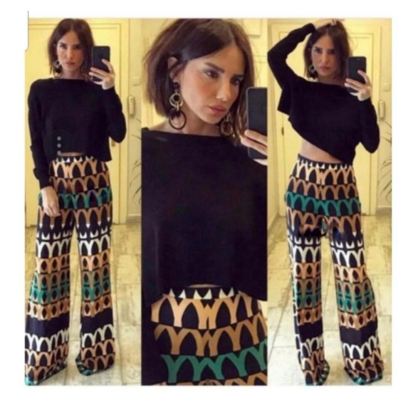 ZARA HIGH WAIST PRINT LOOSE-FIT PANTS - Picture 1 of 11